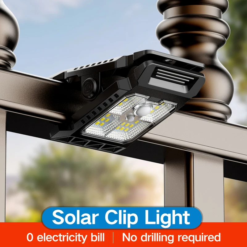 Solarleuchte für den Außenbereich, Klemme an Bewegungsmelder, wasserdichte Arbeitsleuchte, 3 Lichtmodi, Campinglampe, Zaun, Wände, Garage, LED-Lampen