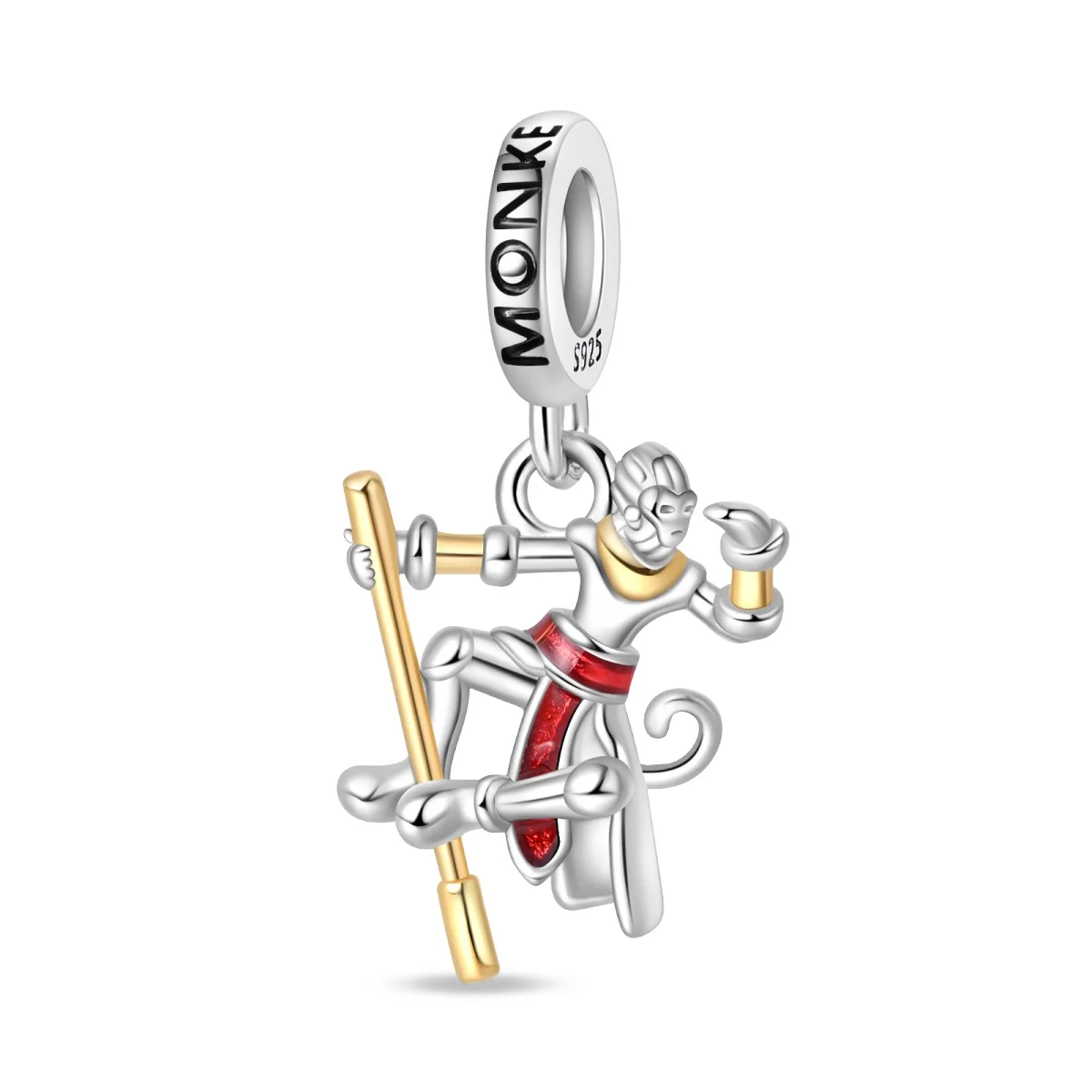 Original Charms aus 925er-Sterlingsilber, vergoldet, Wu Kong Monkey-Anhänger, Perlen für Armbänder, Damen, Schmuckherstellung, DIY-Geschenk Image