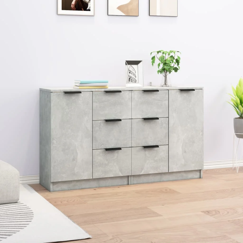 Sideboards 2er. Betongrau 60x30x70 cm Holzwerkstoff,Esszimmer Küchenschrank Möbel Anrichte Beistelltisch Möbel