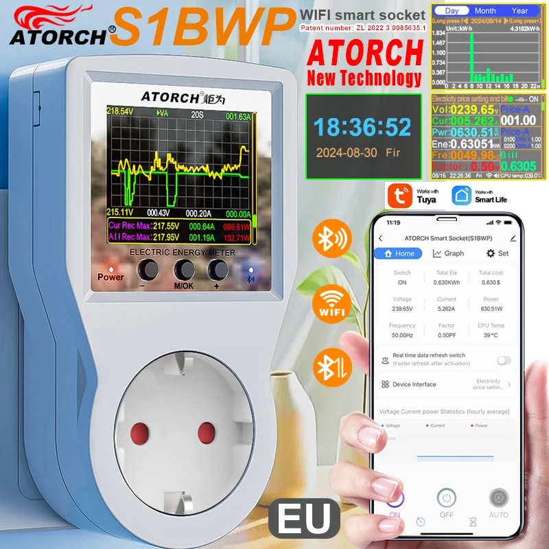 AC85-265V 16A Tuya WiFi Smart EU Steckdose Voltmeter Amperemeter Power Meter Kurve Strom Rechnung Energieverbrauch Analysator Monitor Image