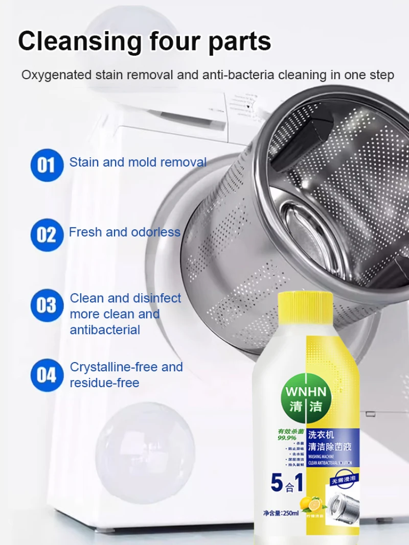 Starkes Reinigungsmittel für die Entkalkung der Waschmaschine, umweltfreundliche Tiefenreinigungsflüssigkeit, Waschmaschinenreiniger, entfernt Schmutz und Reinigungsmittel Image
