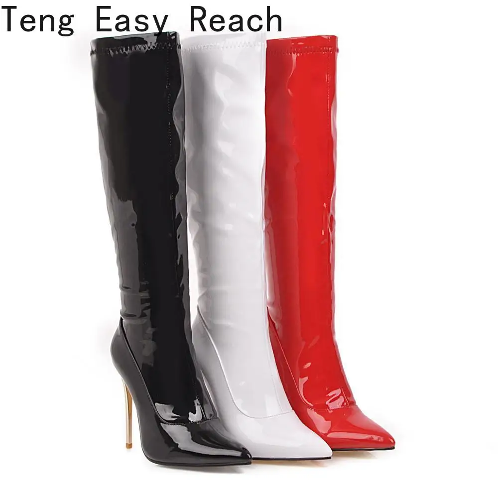 Modische kniehohe Stiefel für Damen, Winterstiefel, hochwertige Damenschuhe, kniehohe Stiefel, Rot, 2025, Winter, neues sexy Lackleder