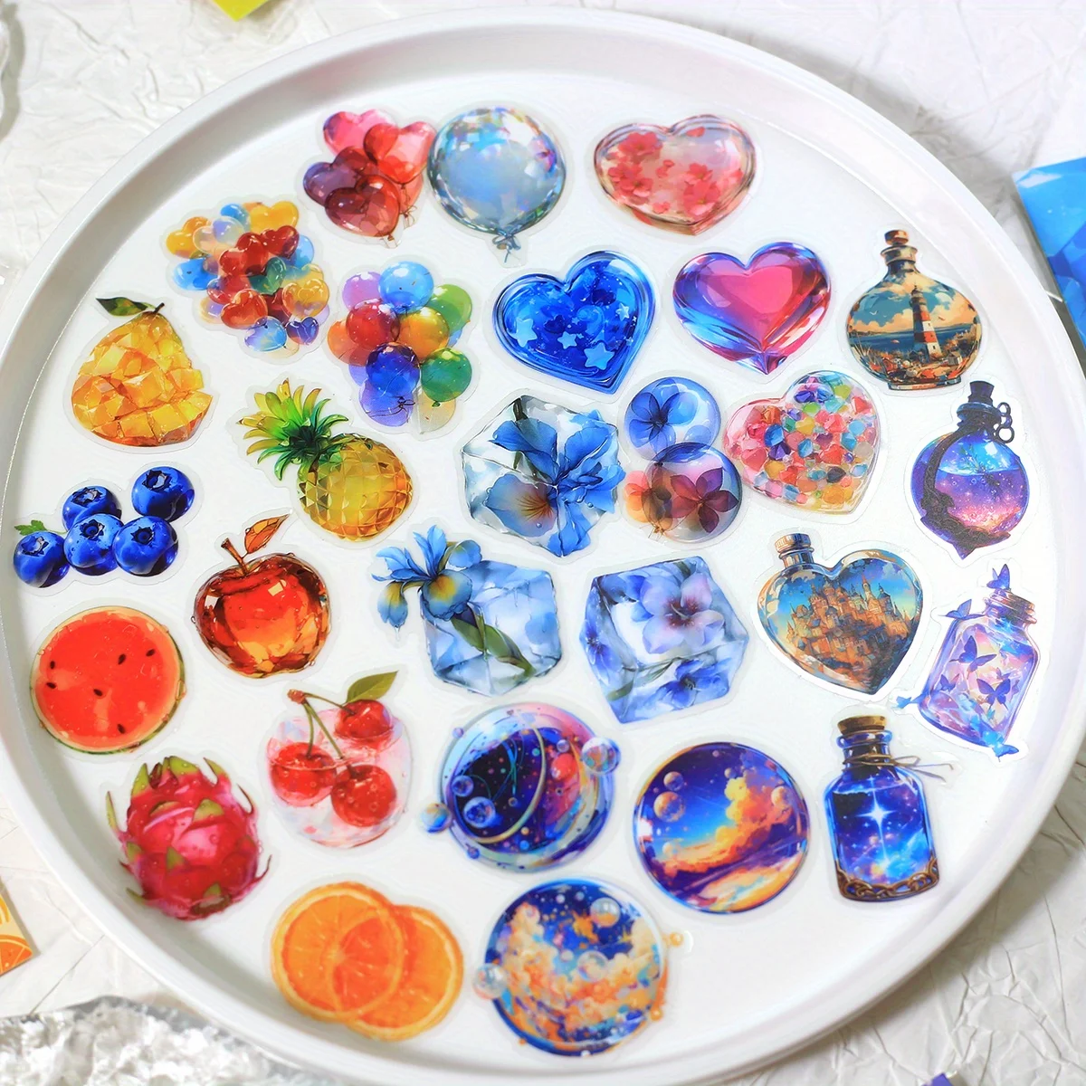 20 Stück PET-Scrapbook-Aufkleber, Obst-Herz, dekorative Aufkleber für Scrapbooking, Basteln, Junk Journal, Tagebuch, Collage-Aufkleber Image