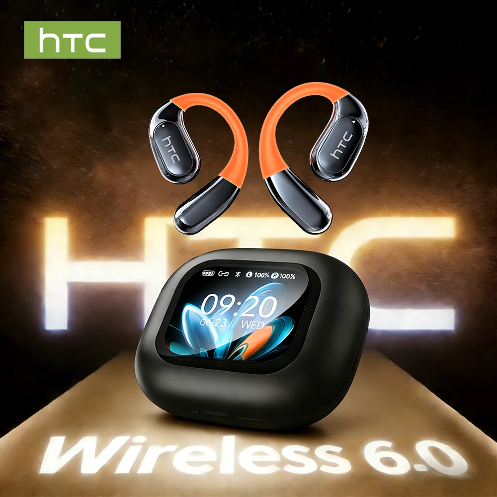 HTC Bluetooth-Kopfhörer, Full-HD-LCD-Display, kabellose Kopfhörer, Übersetzung der Ohrhörer, klare Klangqualität mit 400-mAh-Ladeetui Image