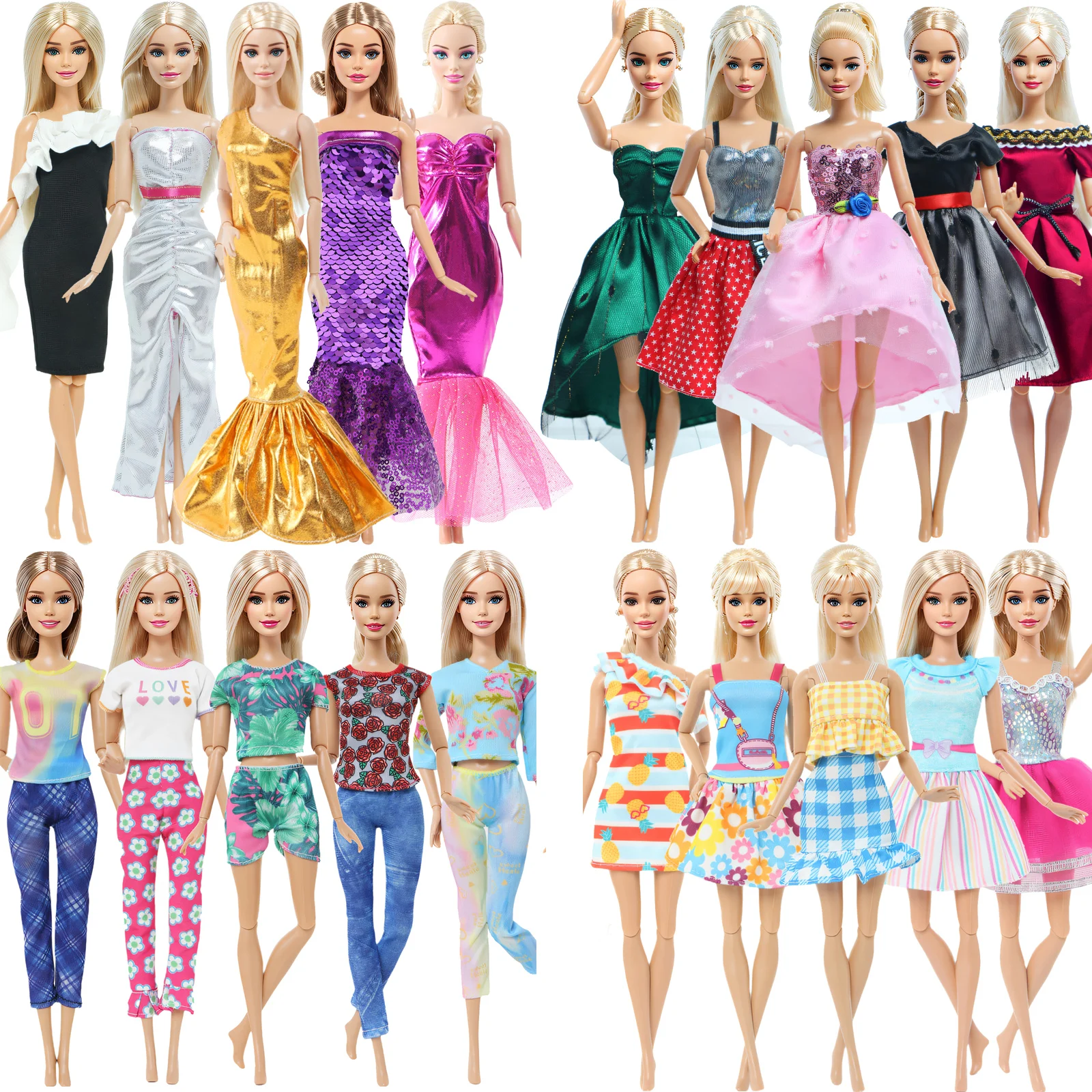 5 Set Abiti per bambole Abito alla moda Gonna T-shirt Top Pantaloni Vestiti per bambole da 11,8 pollici 30 cm 11,5 "Accessori per casa delle bambole 1/6 Giocattolo per bambini