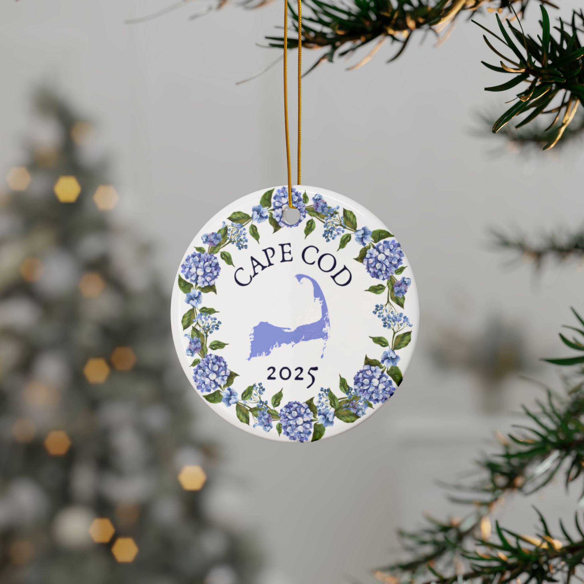 Ornamento Cape Cod 2025, stampa su 2 lati, (1 pz, 3 pz, 5 pz, 10 pz), Natale, festività, souvenir, ortensia, estate senza fine