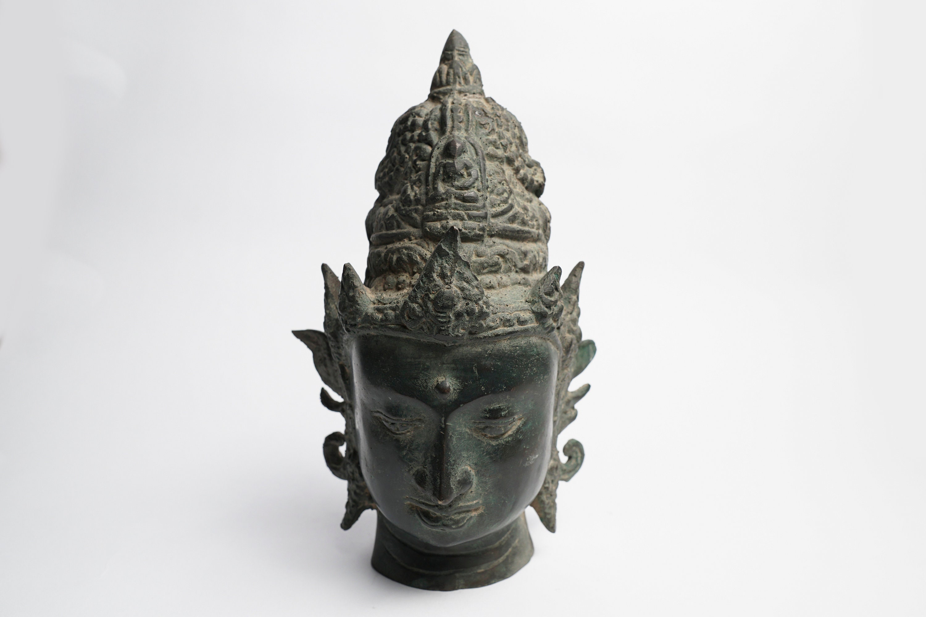 Scultura in bronzo della testa di Vishnu, scultura in bronzo, statua del Signore, dio indù, ottone, bronzo, arredamento per la casa, piano del tavolo,