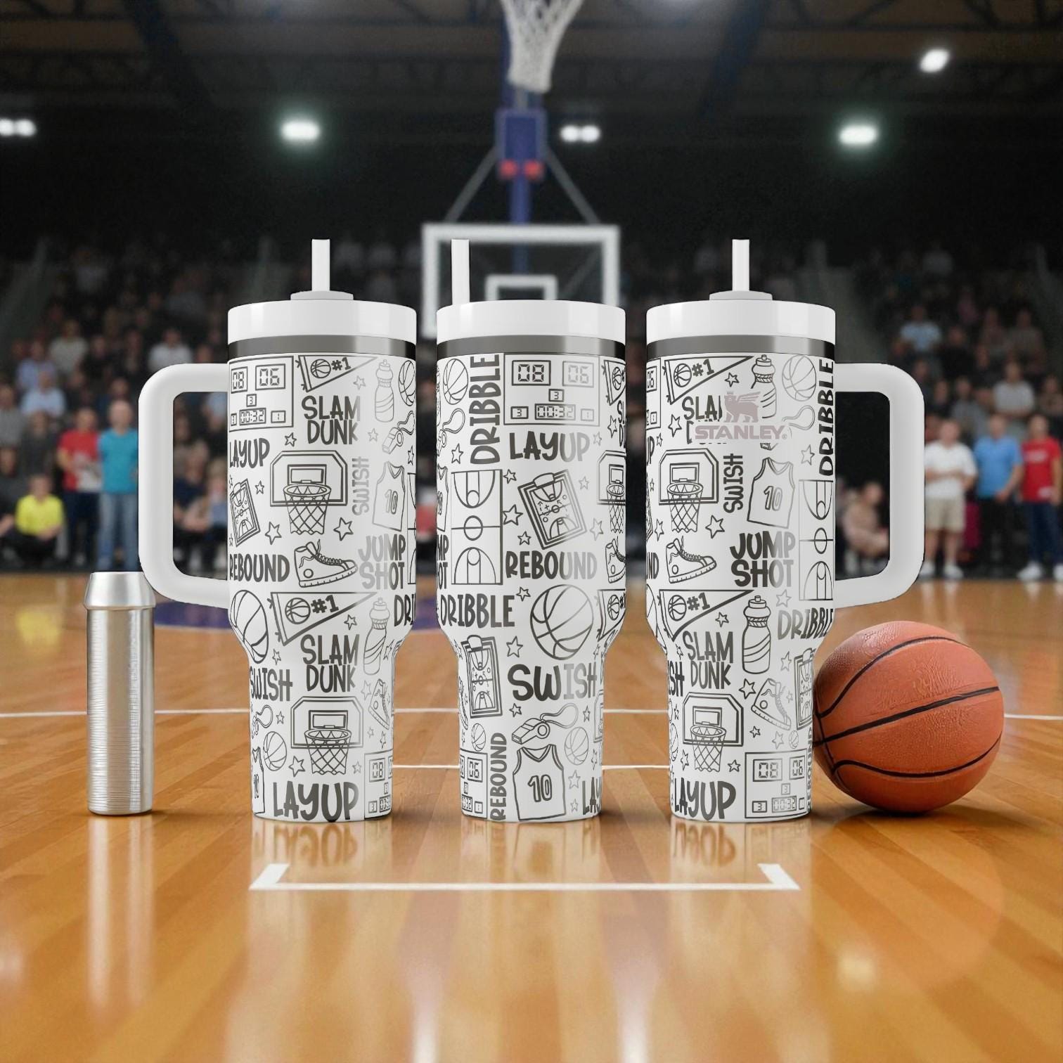 Bicchiere da basket Stanley inciso - Tazza sportiva incisa al laser, regalo per atleti, bicchiere da basket personalizzato da 14 oz, 20 oz, 30 oz, 40