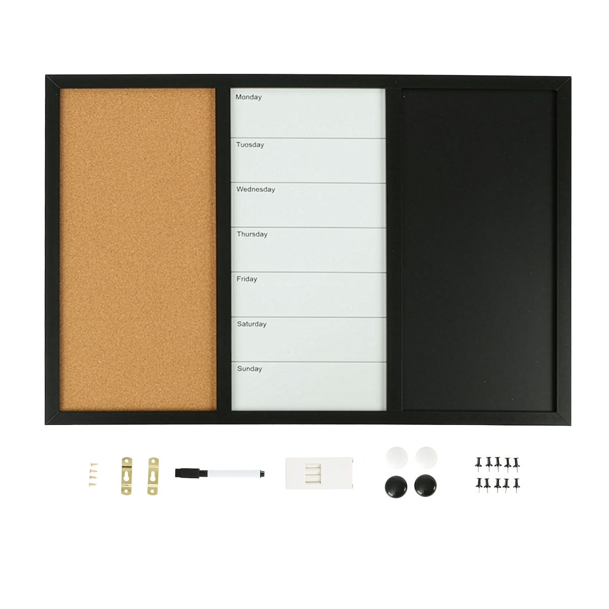 Relaxdays Kombitafel 3in1, HxB: 60x90 cm, Whiteboard, Pinnwand, Kreidetafel, Zubehör, magnetisches Memoboard, mehrfarbig Image