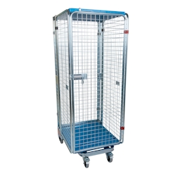 Oswald Transportgeräte Nestbarer Rollbehälter ADB, 725 x 820 x 1.890 mm, 5-seitig, Diebstahlschutz, Dach aus Kunststoff, Nutzhöhe 1.590 mm, Rollplatte aus Kunststoff, 500 kg Image