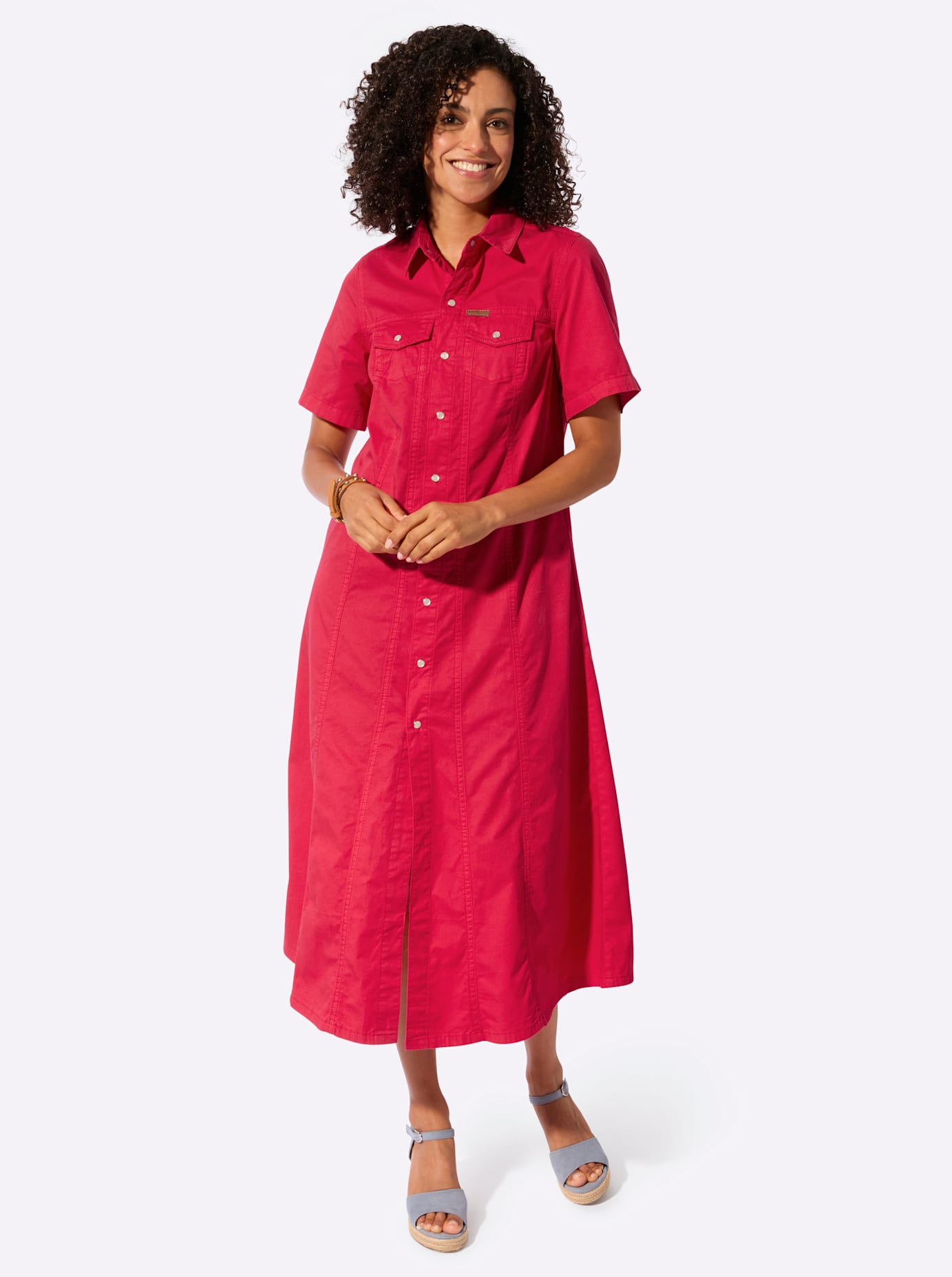 Jeanskleid CASUAL LOOKS "Jeans-Kleid", Damen, Gr. 50, Normalgrößen, erdbeere, Twill, 100% Baumwolle, unifarben, wadenlang, Kleider