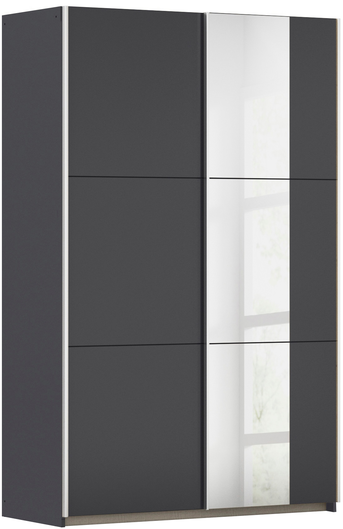 Schwebetürenschrank RAUCH "Kleiderschrank Drehtürenschrank Schrank Garderobe KRONACH TOPSELLER", grau (graumetallic, griffleisten alu, 1 spiegel), B:131cm H:210cm T:59cm, Holzwerkstoff, Schränke, Schwebetürenschrank, mit Spiegel und viel Stauraum,...