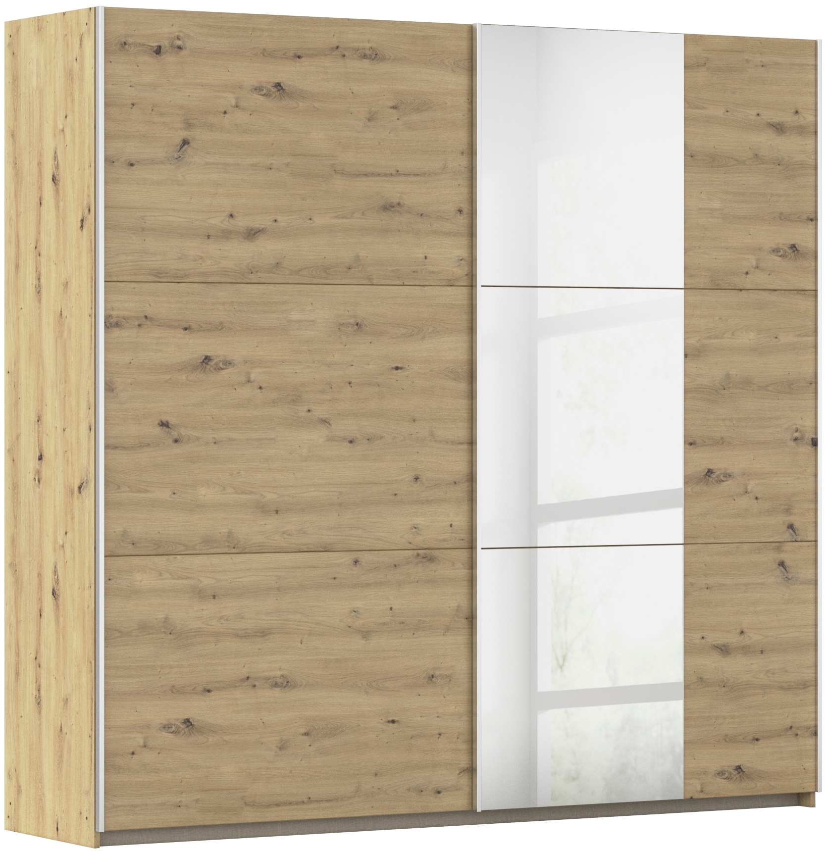 Schwebetürenschrank RAUCH "Kleiderschrank Drehtürenschrank Schrank Garderobe KRONACH TOPSELLER", braun (eiche artisan, griffleisten alu, 1 spiegel), B:218cm H:210cm T:59cm, Holzwerkstoff, Schränke, Schwebetürenschrank, mit Spiegel und viel Stauraum,...