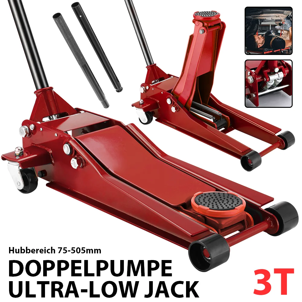 3T Low Profile Floor Jack Heavy Duty Iron Hydraulic Racing Floor Jack Hydraulic Car Jack Doppelpumpe Ultra-Low Jack Lift Pump Image