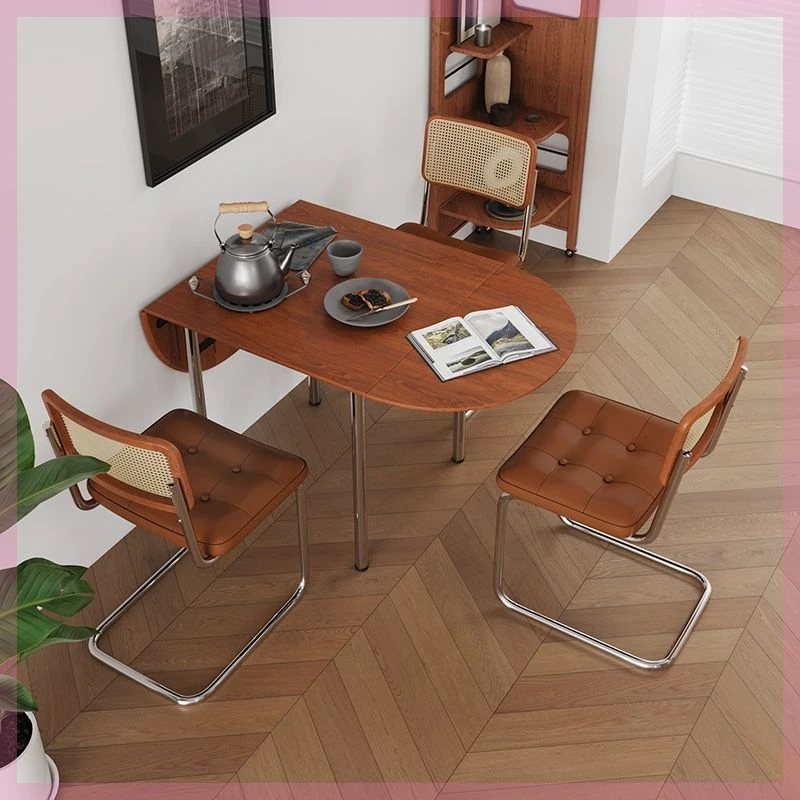 Nordischer Minimalistischer Klappbarer Esstisch - Vintage Tisch für Kleine Räume - Teleskopischer Esstisch aus Edelstahl