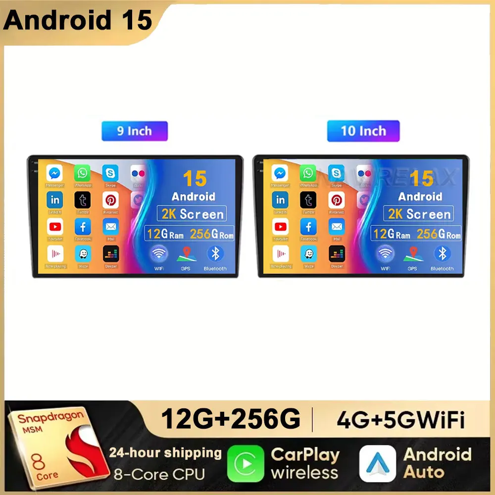 12G + 256GB 9/10 pollici Universale Android 15 Autoradio Autoradio android 2 Din autoradio GPS BT Multimediale Centrale Smart car Systems