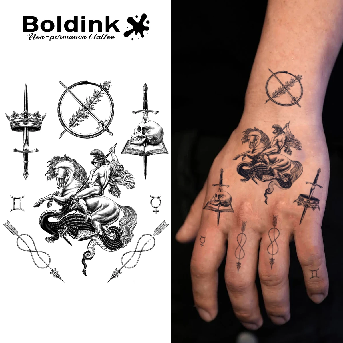 Retro- und geheimnisvolles temporäres Tattoo, hält bis 15 Tage, neue Technologie, magischer, wasserfester, semi-permanenter Aufkleber. Image