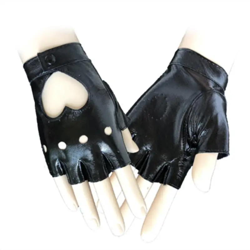 Mode Halb Finger Fahren Frauen Bequeme Handschuhe Für Frauen Schwarz Rot Weiß Punk Handschuh PU Leder Fingerlose Handschuhe