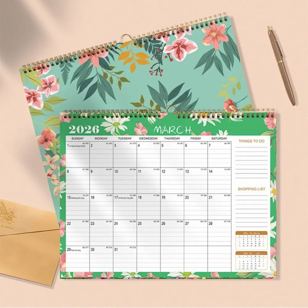 Englische Version 2026 Wandkalender, große Datumsblöcke, Blumenmuster, Wandkalender, dickes Papier, ästhetisches Design, Hängeplaner Image