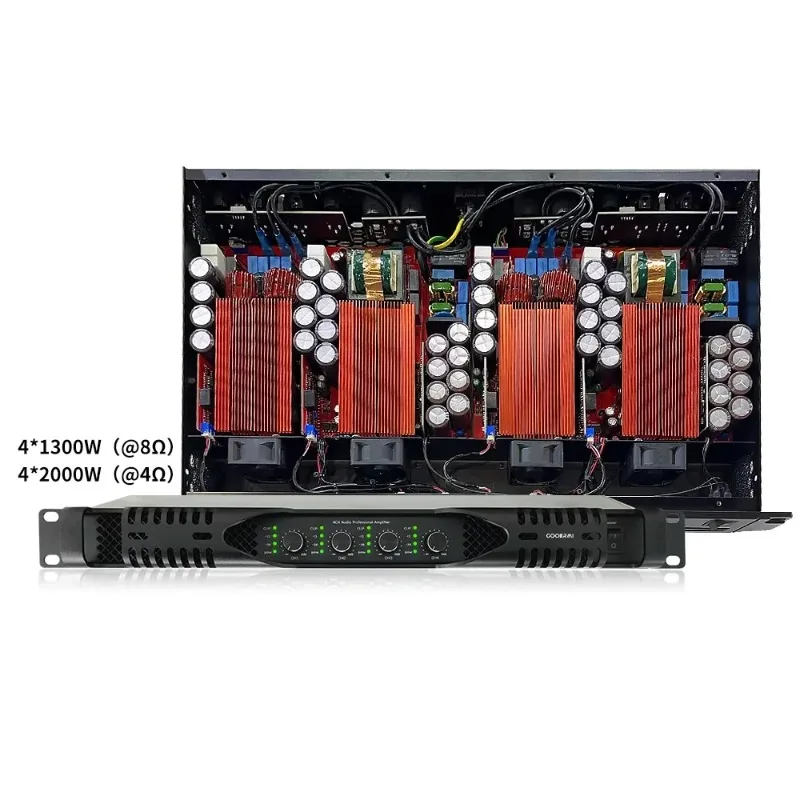 MIA-DZ1300 4 * 2000 W * 2 Ω 1U Digitalverstärker 4 * 2000 W 4-Kanal-Leistungsverstärker Stereo-Soundsystem Pro Audio-Verstärker der Klasse D Image