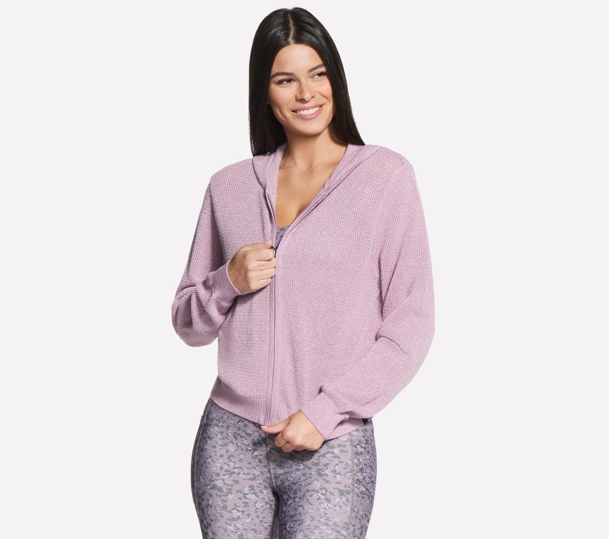 Skechers Women's Shine Hooded Full Zip Jacket | Size XS | Mauve/Purple | Cotton/Cotton/Nylon