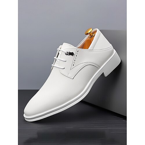 Weiße Herren-Anzugschuhe aus Kunstleder, klassische formelle Schuhe mit polierter Oberfläche, perfekt für Hochzeiten und besondere Anlässe Image
