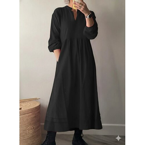 Damen Maxikleid Shiftkleid A Linie Kleid Figurbetontes Kleid Urlaub Lässig Boho Täglich Party Lässiger Schnitt Einfach Langarm V Ausschnitt Blau Schwarz Rote Sommer Frühling Herbst Winter Image