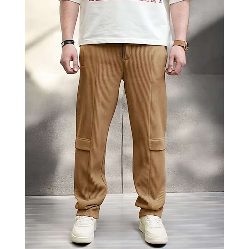Herren Jogginghose Hose Cordhose Gerade geschnittene Sweatpants Kordelzug Tasche Elastischer Bund Einfach Komfort Weich Outdoor Täglich Ferien Mode Klassicher Stil Schwarz Hellgrün Mikroelastisch Image
