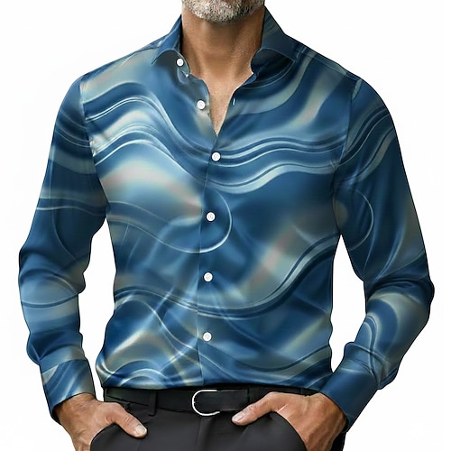 Herren Geometrisch Marmor Abstrakte flüssige Kunst Hemd Knopfhemd Langarm Modisch lässig Outdoor Alltagskleidung Frühling Herbst Umlegekragen 3D-Druck Hemden mit Kragen Schwarzes Gold Schwarz / Grün Image