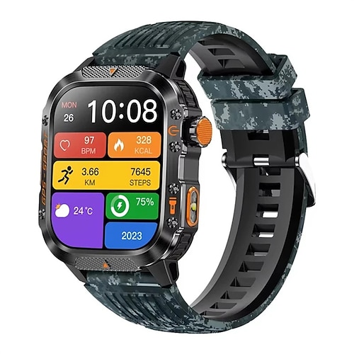 HT36 Herren-Smartwatch mit integriertem GPS, Kompass, Höhenmesser, 5 ATM wasserdicht, Herzfrequenzmessung, kabelloser Anruffunktion, AMOLED-HD-Display und sportlichem Design