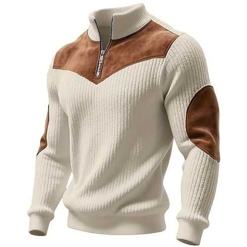 Herren Polo Poloshirts Outdoor Urlaub Viertelreißverschluss Langarm Mode Basic Farbblock Patchwork Frühling Herbst Normale Passform Schwarz Weiß Armeegrün Khaki Polo Image