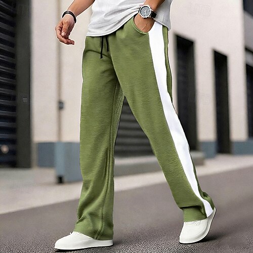Herren Jogginghose Hose Gerade geschnittene Sweatpants Kordelzug Tasche Elastischer Bund Farbblock Komfort Weich Outdoor Lässig Täglich Mode Klassicher Stil Armeegrün Schwarz Mikroelastisch Image