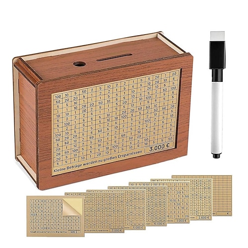 Spardose aus Holz mit Sparzielanzeige und Zahlen, hölzernes Münzsparschwein für Jungen und Mädchen, Spardose für Erwachsene mit Zähler für Sparziele, Sparschwein für Erwachsene und Kinder, ideales Image