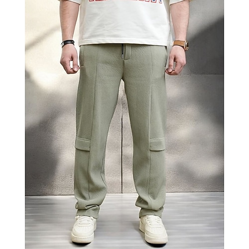 Herren Jogginghose Hose Cordhose Gerade geschnittene Sweatpants Kordelzug Tasche Elastischer Bund Einfach Komfort Weich Outdoor Täglich Ferien Mode Klassicher Stil Schwarz Hellgrün Mikroelastisch Image