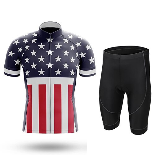 Herren Radtrikot mit Shorts Kurzarm Mountainbike MTB Straßenradsport Sommer Rot Streifen Amerikaner / USA Sterne Lustig Fahhrad 3D-Polster Schnelltrocknend Rückentasche Feuchtigkeitsableitend Image