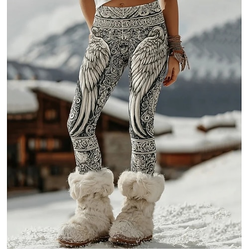 Damen Leggings Urlaub Vintage Ethno-Stil Volle Länge Hohe Taille Grafik Abstrakt 3D-Druck Schnelltrocknend Atmungsaktivität Weich Dehnbar Täglich Heim Outdoor Dunkelgrau Schwarz Weiß Marineblau Image