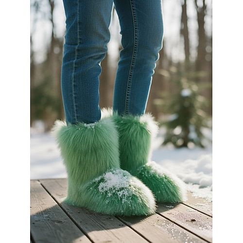 Bunte Damen-Winterstiefel aus Kunstfell – weich, warm und kuschelig, perfekt für kaltes Wetter, den Alltag und die Feiertage Image
