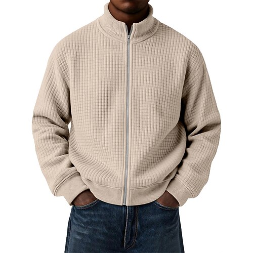 Herren Leichte Jacke Waffeljacke Freizeitjacke Outdoor Urlaub Tasche Minimalistisch Frühling Herbst Winter Einfach Vintage Streetwear Stehkragen Regulär Blau Schwarz Weiß Rote Grün Jacken Image