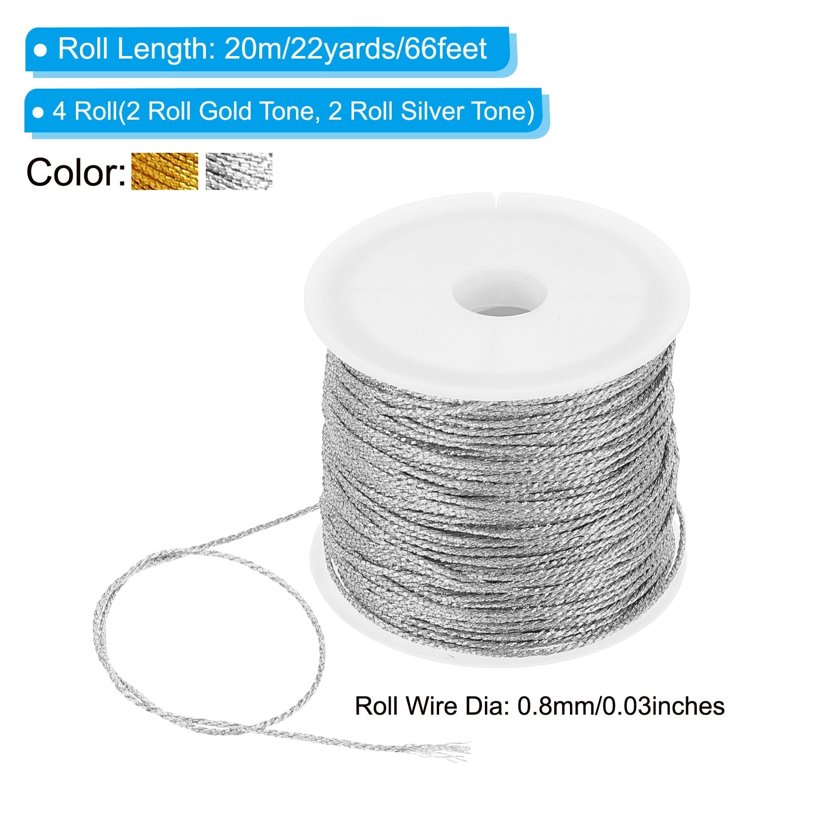 Metallic Cord Set, Tinsel Ornament String Thread for Craft Beading Jewelry Making Gift Wrapping Decoration