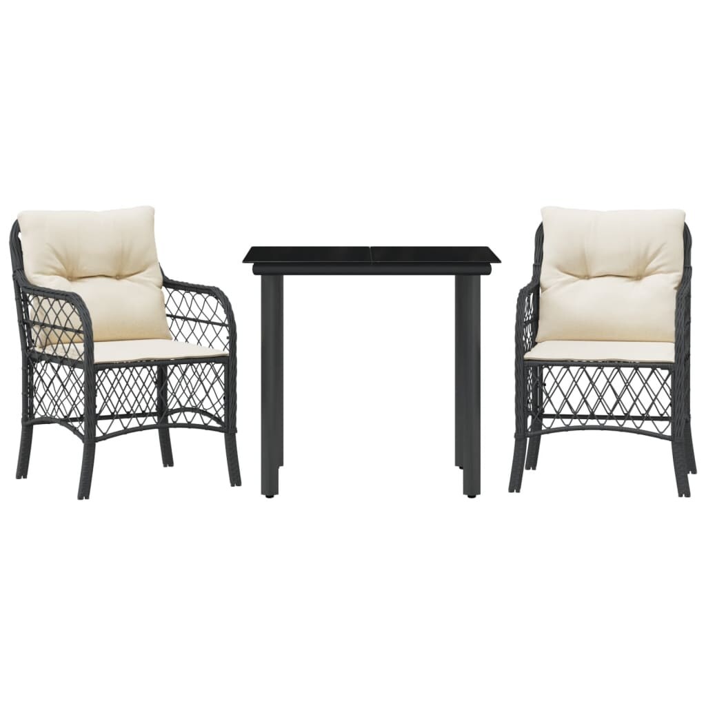 vidaXL 3-tlg. Bistro-Set mit Kissen Schwarz Poly Rattan Image