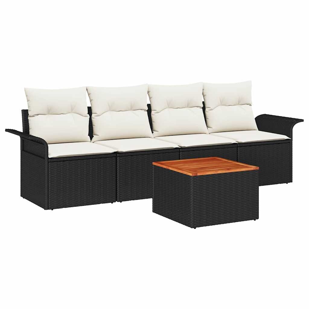vidaXL Garten-Sofa-Set mit Kissen mit Speicher 5 pcs Schwarz und Creme Image