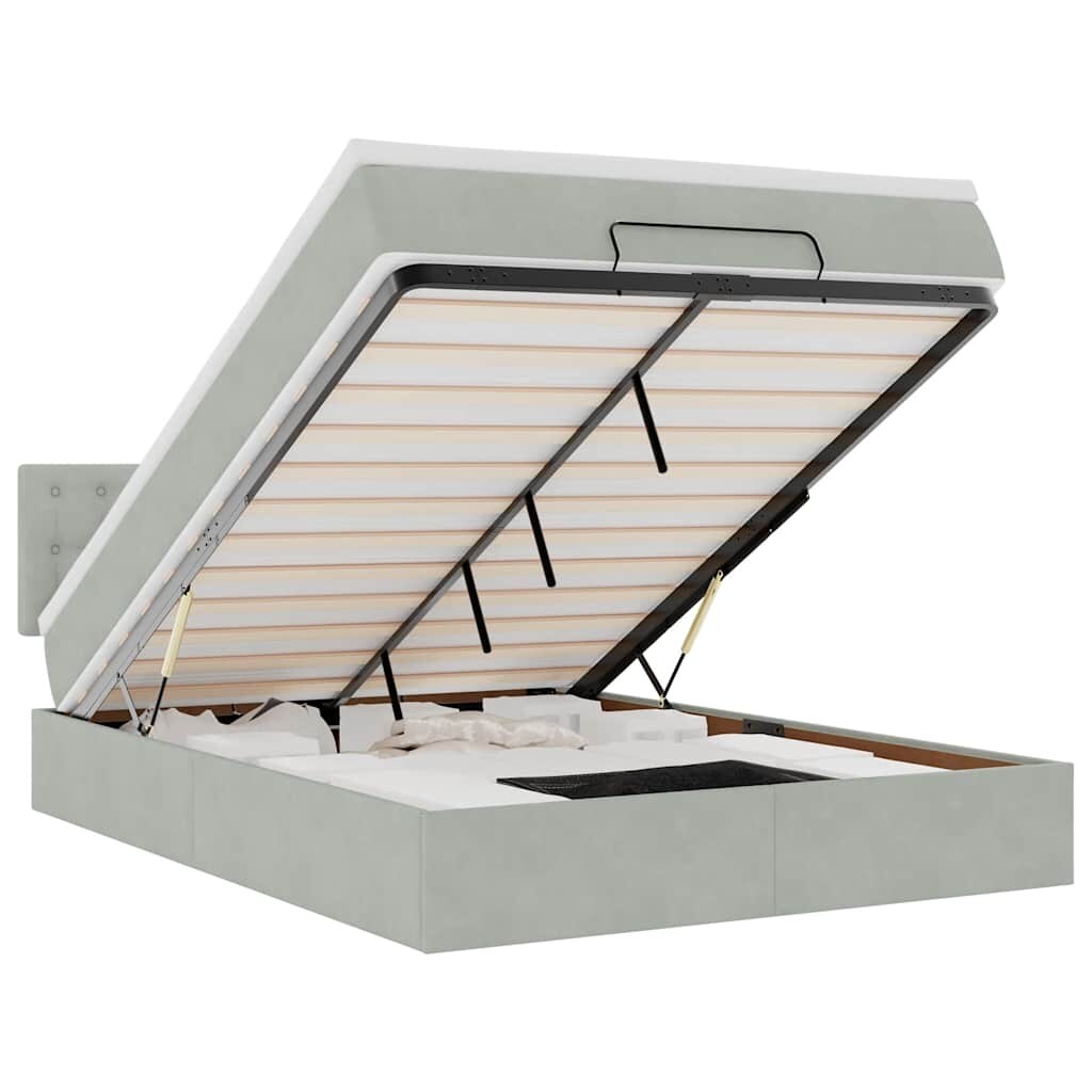 vidaXL Ottoman-Bett mit Matratze Hellgrau 140x200 cm Samt Image