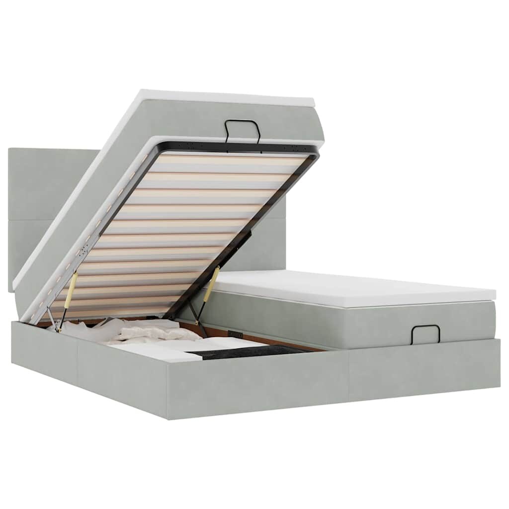 vidaXL Ottoman-Bett mit Matratzen Hellgrau 160x200 cm Samt Image