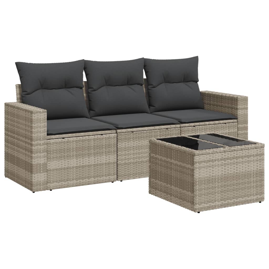 vidaXL 4-tlg. Garten-Sofagarnitur mit Kissen Hellgrau Poly Rattan Image