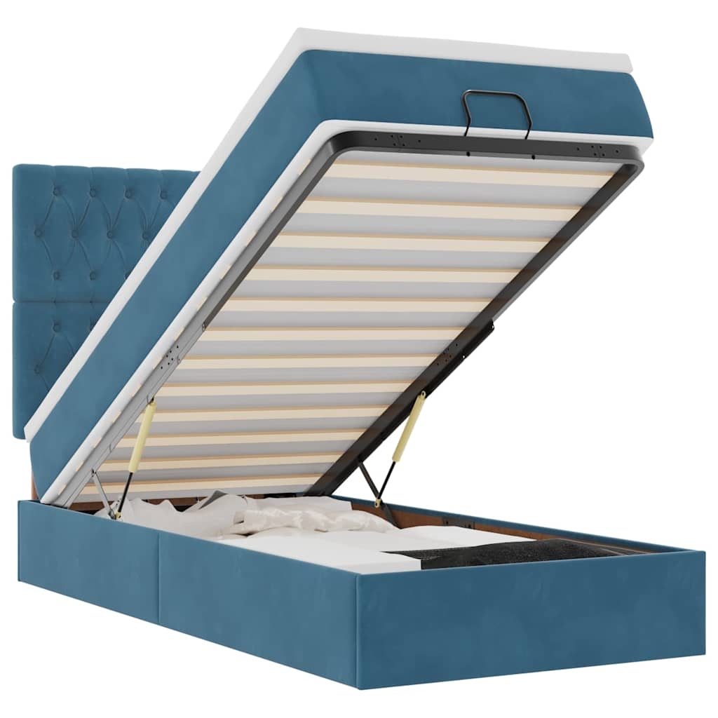 vidaXL Ottoman-Bett mit Matratzen Dunkelblau 100x200 cm Samt Image