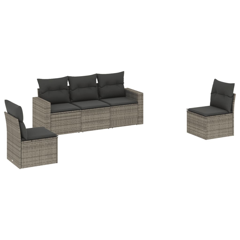 vidaXL 5-tlg. Garten-Sofagarnitur mit Kissen Grau Poly Rattan Image