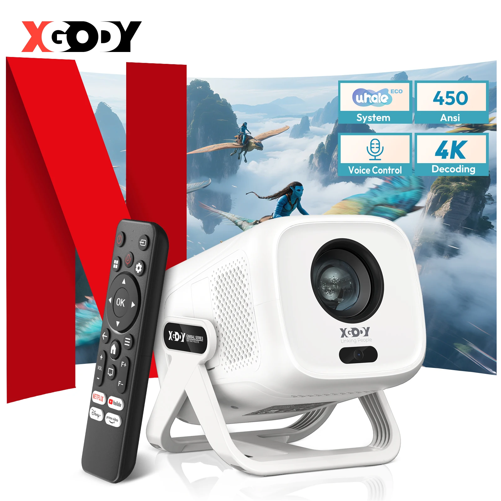 Tragbarer 4K-Projektor, Full HD, offiziell lizenziertes Netflix 1080P WiFi BT Video, Autofokus-Projektor, Heimkino, Kino, Beamer Image