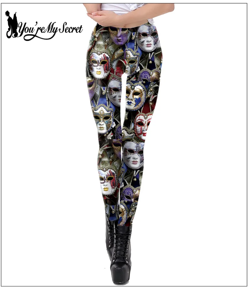 Karneval Maske Muster Leggings 3D Druck Frauen Hosen Gothic Stil Schädel Hosen Festival Party Outfit Erwachsene Purim Dress Up Image