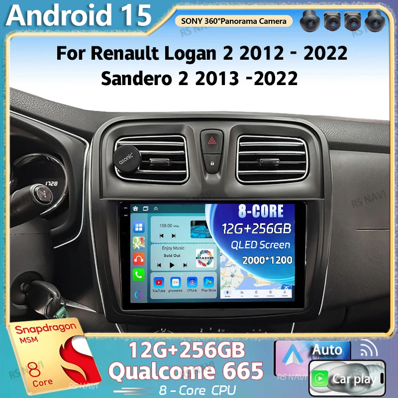 Android 15 Für Renault Logan 2 2012 - 2022 Sandero 2 2013 -2022 2K QLED Stereo Auto Radio multimedia Video Player GPS 4G CarPlay Image