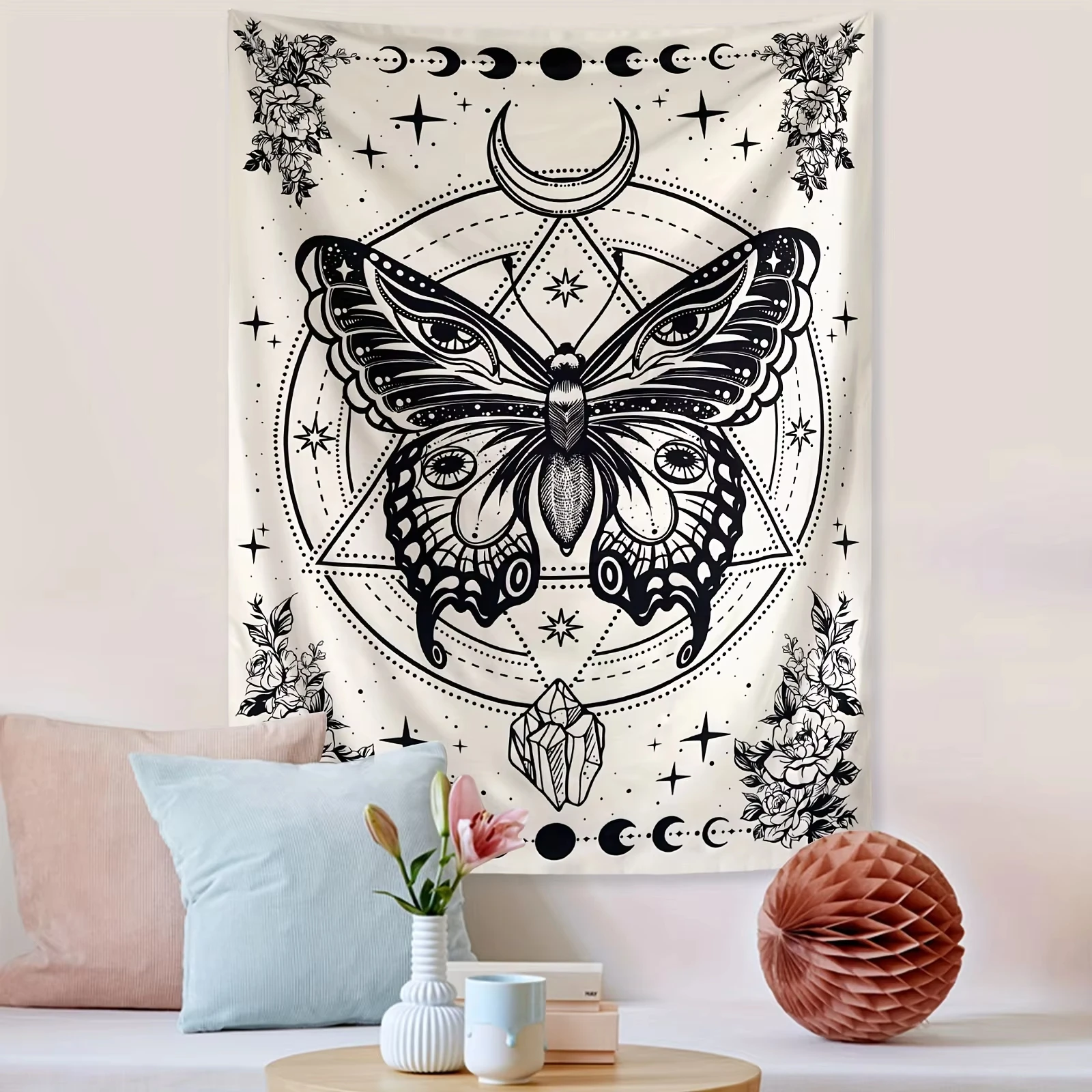 Mystischer Schmetterlings-Traum-Wandteppich, ästhetischer Wandteppich, Raumdekoration, Wandposter, stimmungsvolle Wandbehang, Fotohintergrund Image